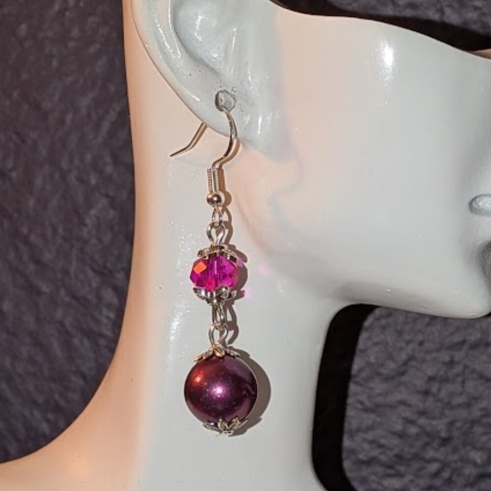 Hot Pink Pearl Droplet Earrings